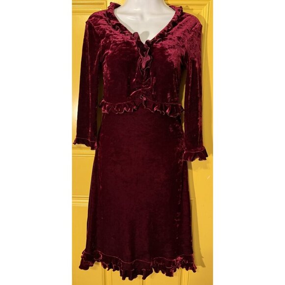 A B S by Allen Shwartz Dress Burgundy Red Velvet Luxurious Evening Size Small - Picture 3 of 4